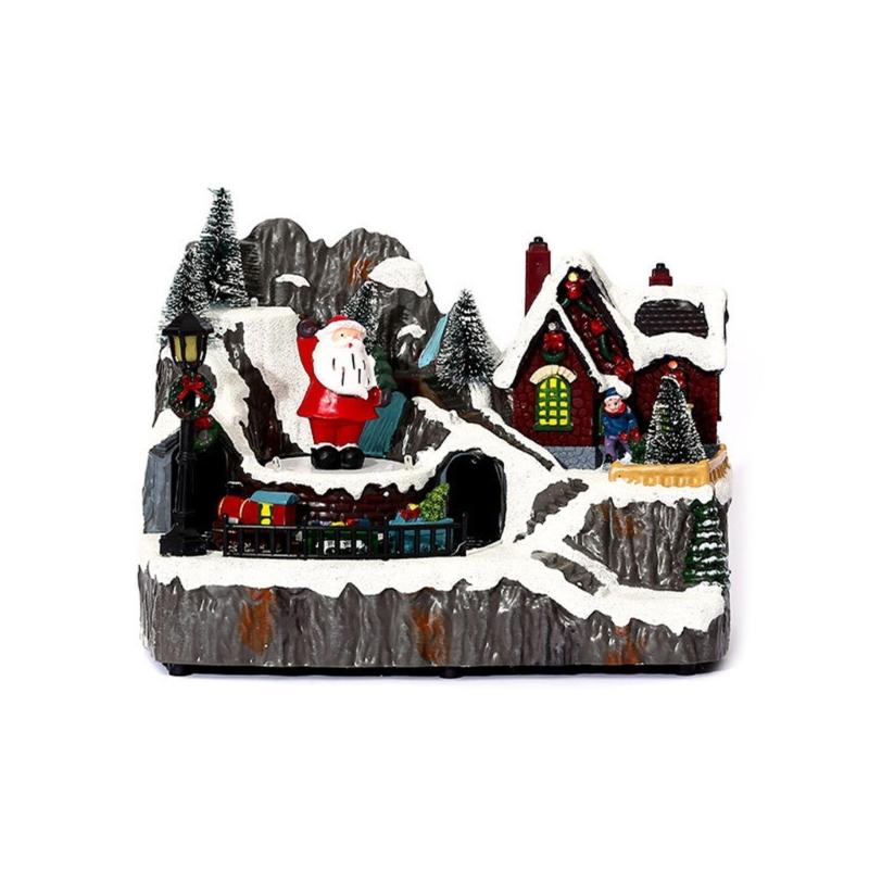 Christmas Snow House Figurine with Led Light Glowing Music Rotation for Home Bedroom Children Room Decoration