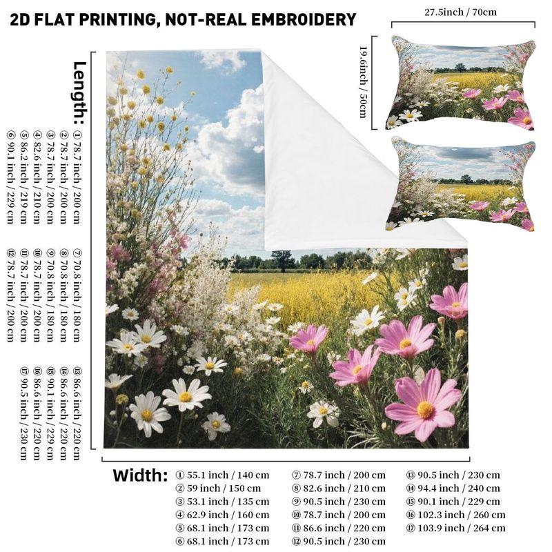 

Printed Quilt Cover Pillowcase Three-piece Set Sunny Wildflower Meadow Pattern, Bedding Set 135x200cm