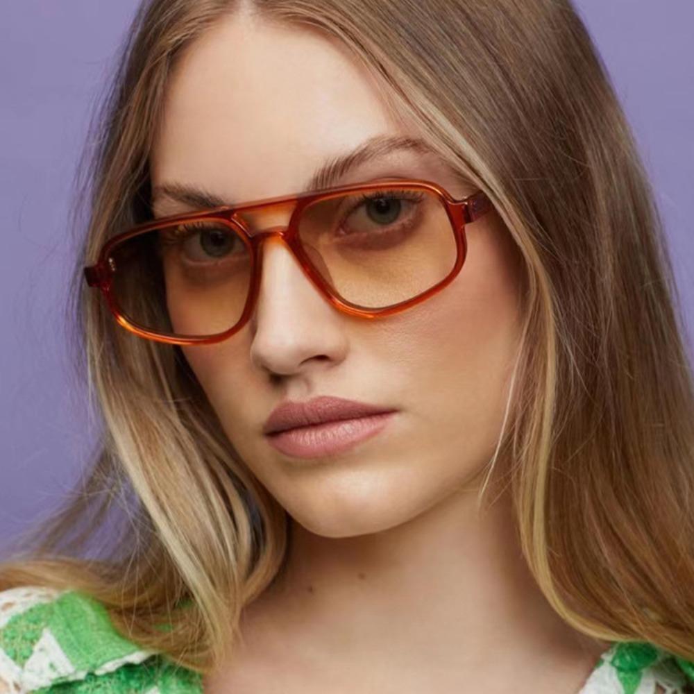 Wide Legs Double Beam Sun Glasses UV400 Retro Trend Eyewear Irregular Square Sunglasses  Selfie