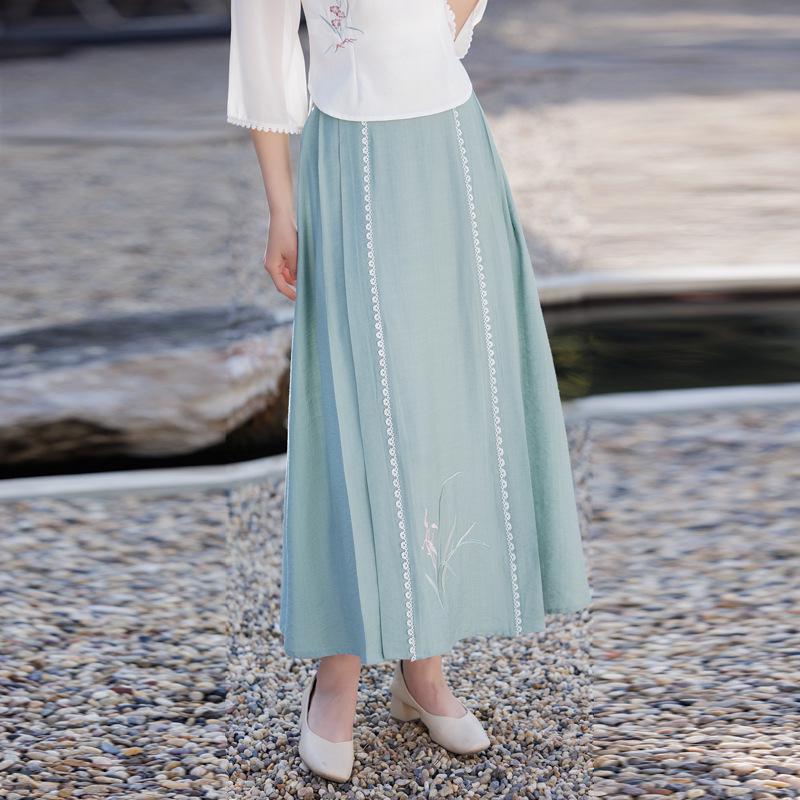 Republic of China Style Women's Retro Embroidered Cotton-Linen Hanfu Zen Tea Suit