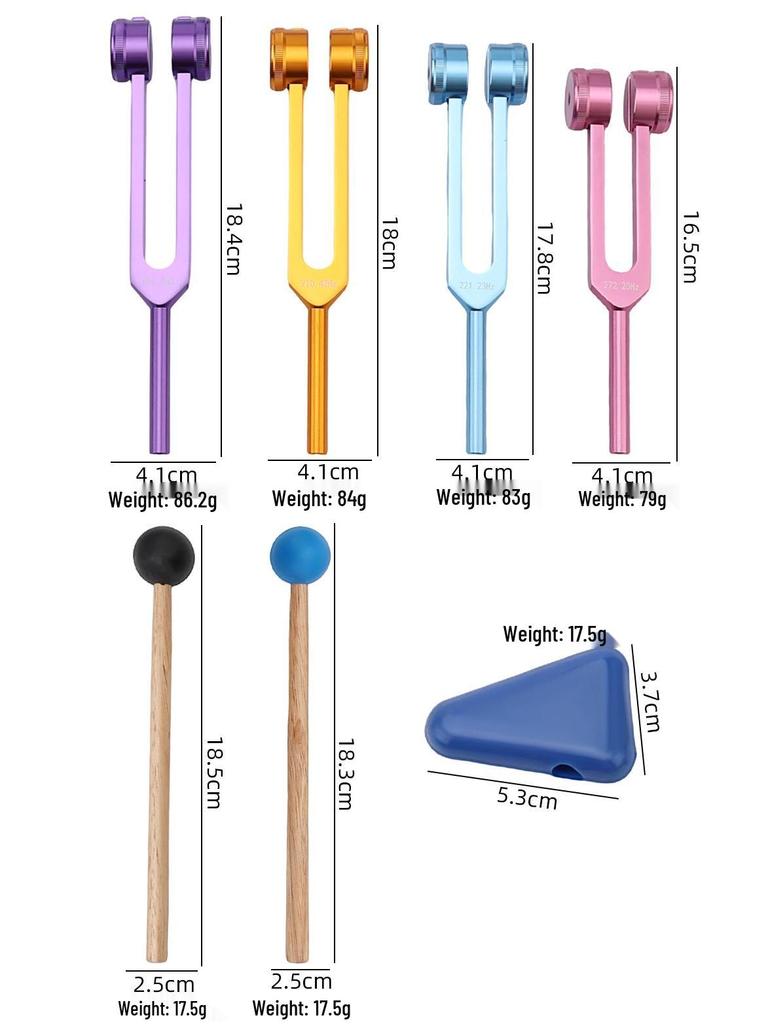Aluminum Tuning Fork Set: Colored Eight-piece Sound Therapy with Wooden Gift Box