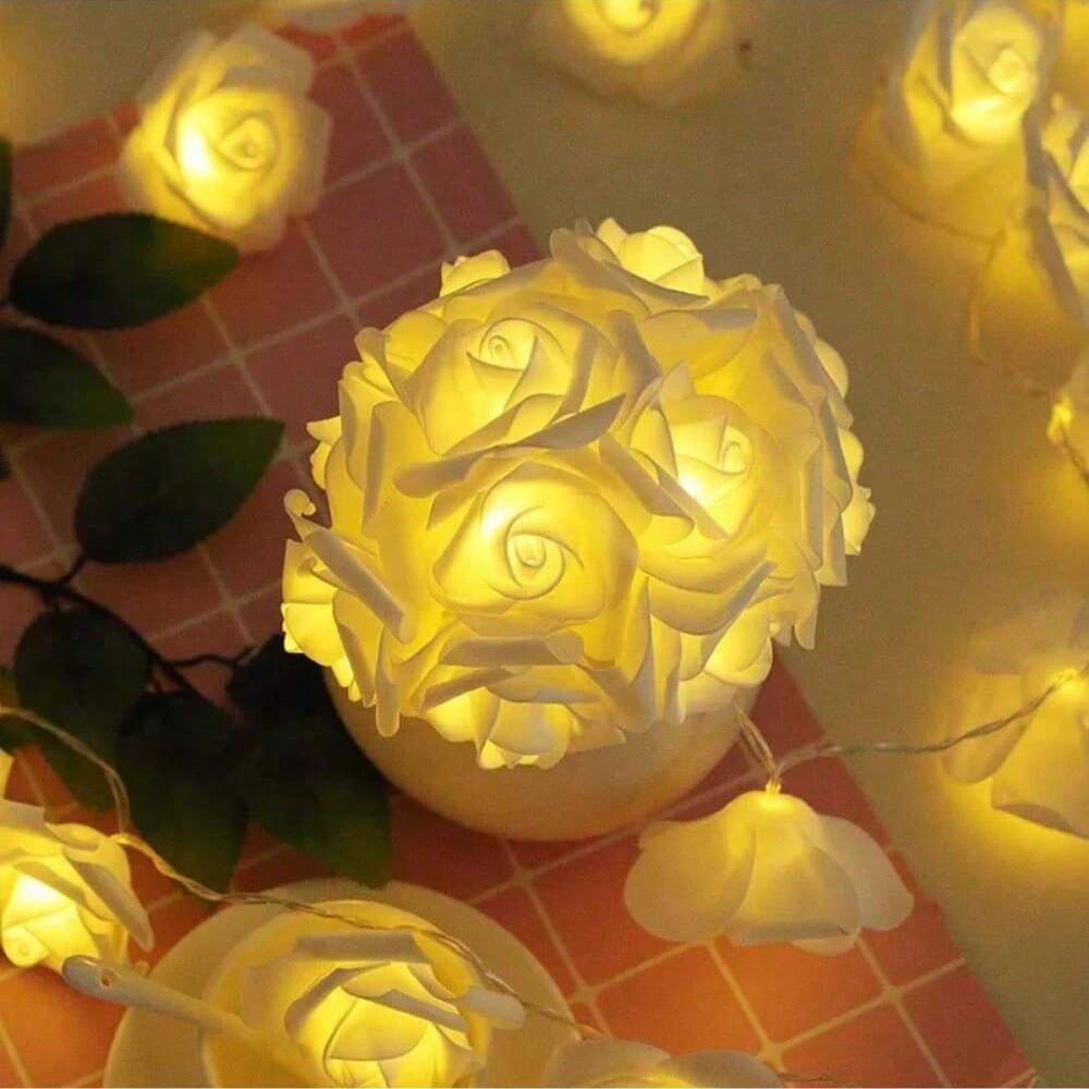 LED Rose String Lights, 10 LED, Indoor Outdoor DIY Decor, Battery Box (Battery Not Included)