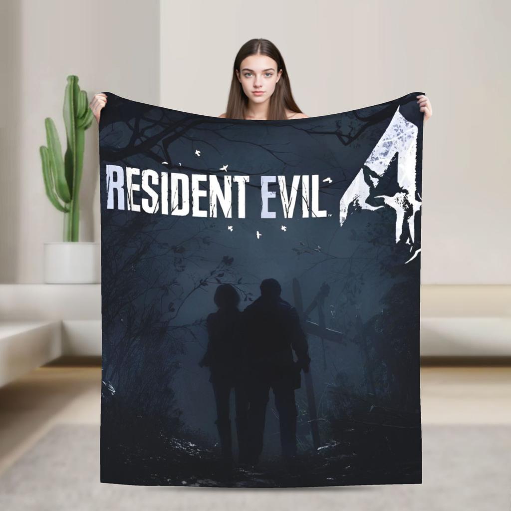 Leon Kennedy Resident 4 Remake Blankets Fleece Video Game Eviled Super Warm Throw Blankets for Bedroom Sofa Bed Rug