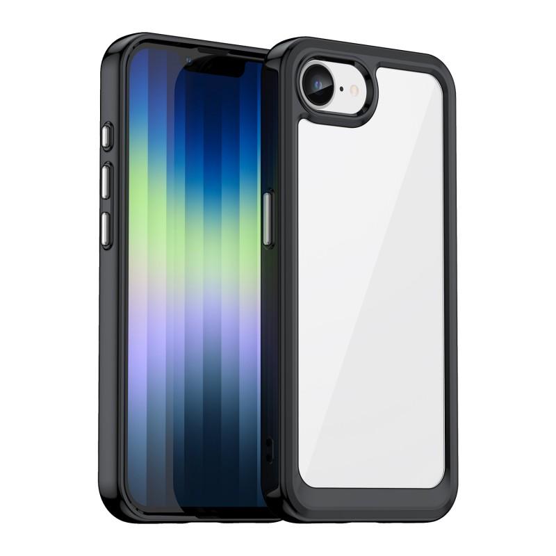 

For iPhone 16e Phone Case WANLONFENG XC Series TPU Acrylic Cover with Tempered Glass (Big Lens Hole) Transparent Grey