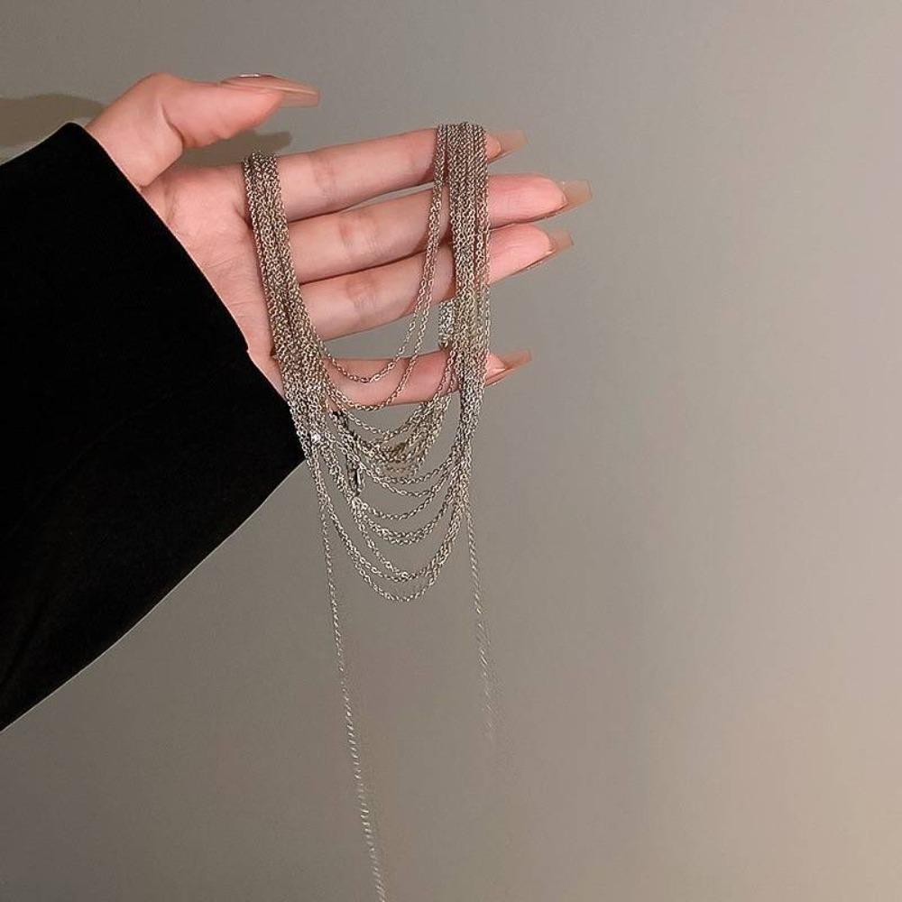 Glitter Multi Layer Necklaces Sparkling Long Sweater Chain Fashion Flash Fringe Necklace  Wedding