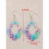 1 Pair Colorful Watercolor Print Hollow Acrylic Dangle Earrings, Exotic Geometric Openwork Design