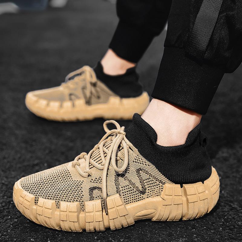 

Men s shoes summer new mesh breathable thin thick-soled heightening socks shoes outdoor lightweight non-slip travel hiking shoes 44 хаки