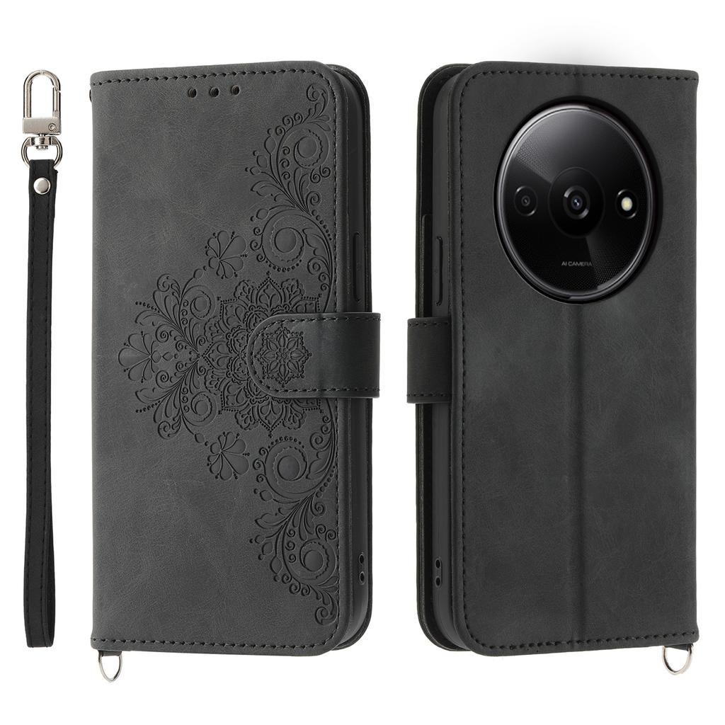 Dla Xiaomi Redmi A3/Poco C61 4G Skórzane Etui na Telefon Wzór Kwiatowy Etui Wiele Przegródek na Karty