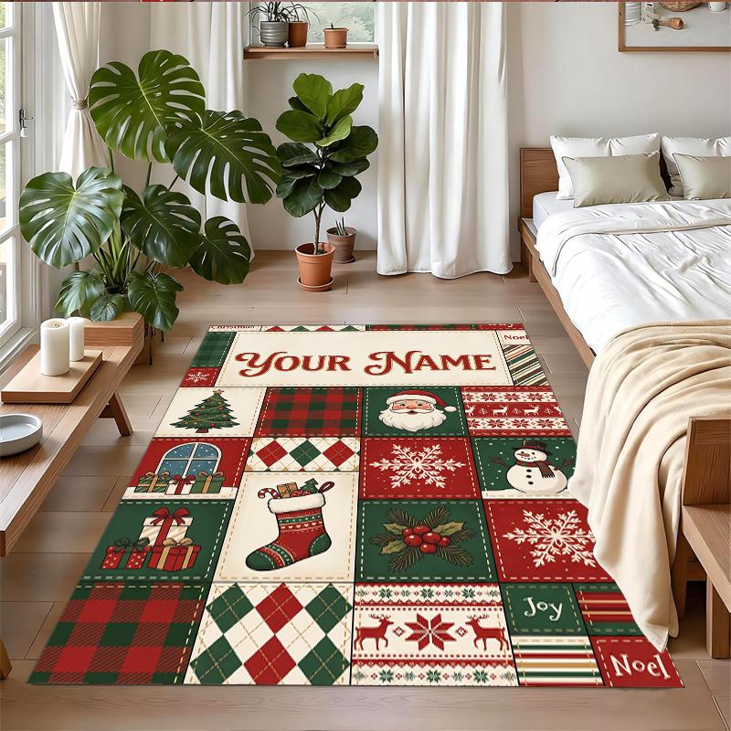 Christmas Custom Name Printed Square Area Rug Soft Non Slip Floor Carpet For Bedroom Holiday Gift