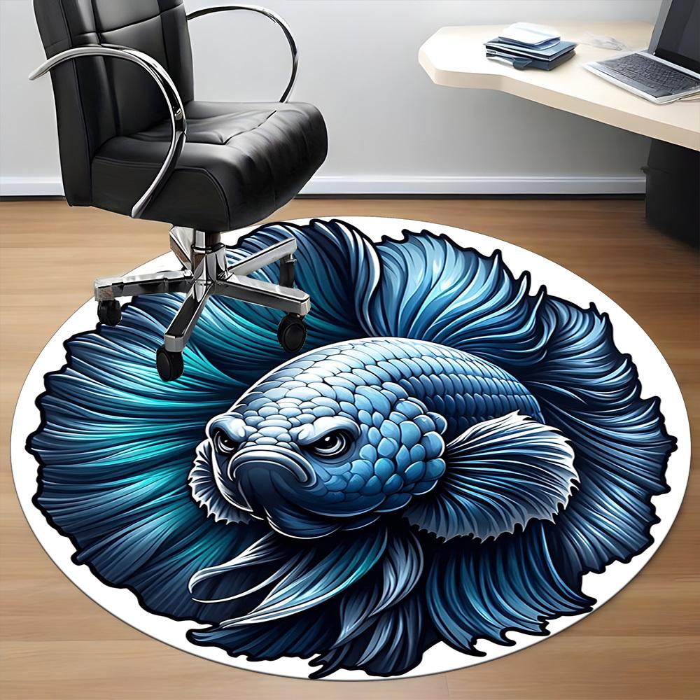 1pc Betta Fish Print Carpet for Office Non Slip, Round Carpet, Soft & Comfortable, Carpet for Office, Lightweight Round Floor Mat