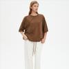 DIMANAF 2025 Plus Size Summer Solid Bat Stripe T-shirt Women Short Sleeve Loose Tops Tees