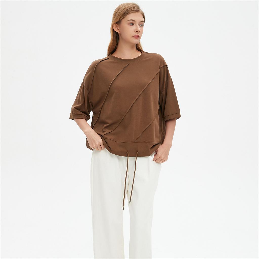 DIMANAF 2025 Plus Size Summer Solid Bat Stripe T-shirt Women Short Sleeve Loose Tops Tees