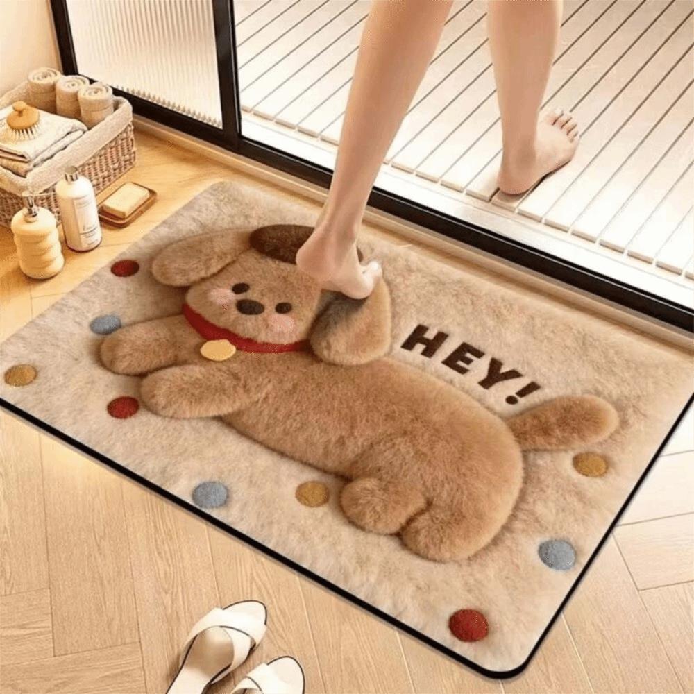 Non-Slip Backing Cartoon Floor Mat Water Absorbent Area Rug 3D Plush Animal Doormat Bathroom Rug