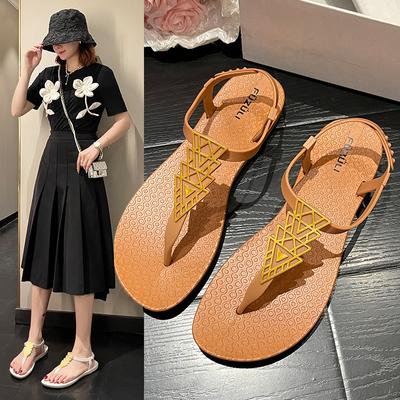 Summer New Roman Sandals Women's Outer Wear, Fashionable Bohemian Sandals Seaside Flat Toe Cool Slippers