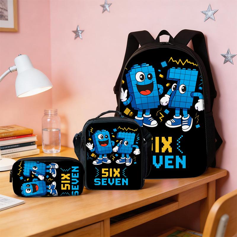 Set Zaino 3 Pezzi Cartone Animato Motivo Numeri 67 Leggero Grande Capacità Borsa Scuola Borsa da Viaggio con Borsa a Spalla Astucci Regalo