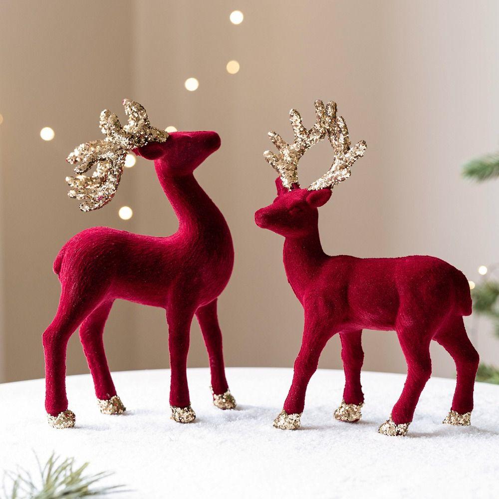 Glittering Glitter Deer Decor Flocking Fabric PVC Christmas Deer New Xmas Tree Pendant  Home