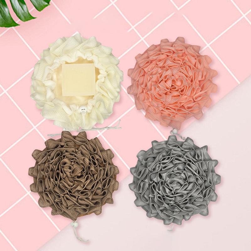 2-In-1 Bath Ball Towel Loofah With Drawstring Closure For Soap Soft Exfoliating Mesh Shower Sponge Skin Care Bathing Tool
