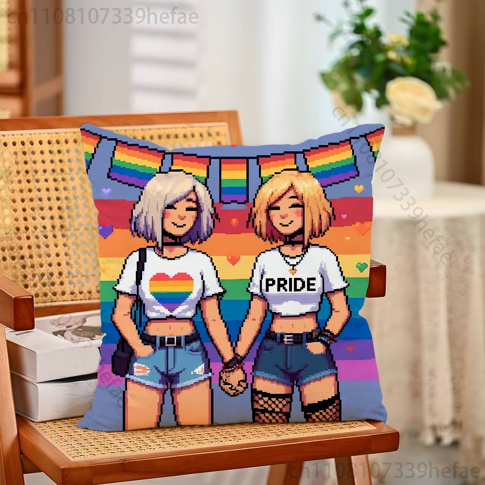 Lesbian LGBT Rainbow Pride Pillow Case Plush Pillow Cases Home Decoration Pillow Cover for Sofa Bed Chair Living Room