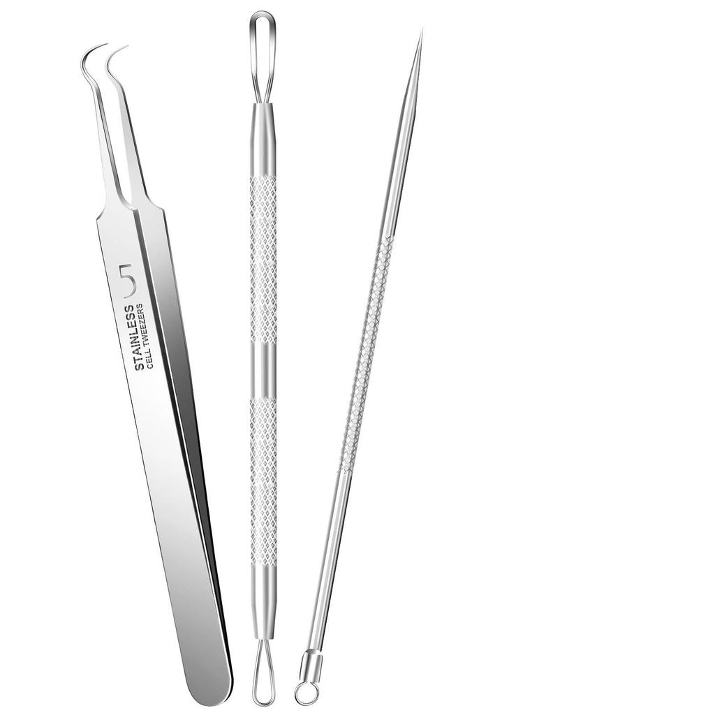 Stainless Steel Double Loop Pimple Extractor Tweezers Set for Blackhead and Acne Removal.