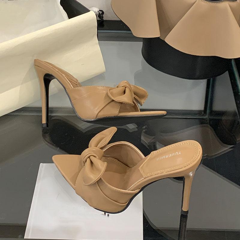 Fashion 2025 New Footwear Female Super High Heels Pumps Slides Shoes For Women Pointed Toe Fashion Butterfly-Knot Ladies Heels Shoes