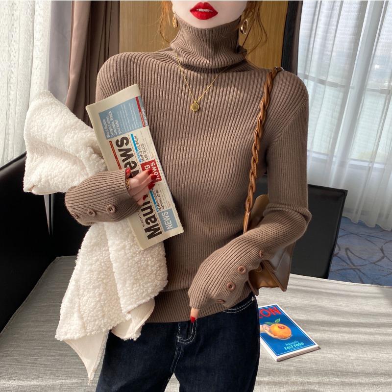 

Элегантный женский свитер-пуловер с высоким воротом, утолщенный, осень и зима, новая рубашка с длинным рукавом, модные повседневные вязаные свитера на пуговицах 1694 One Size темный кофе