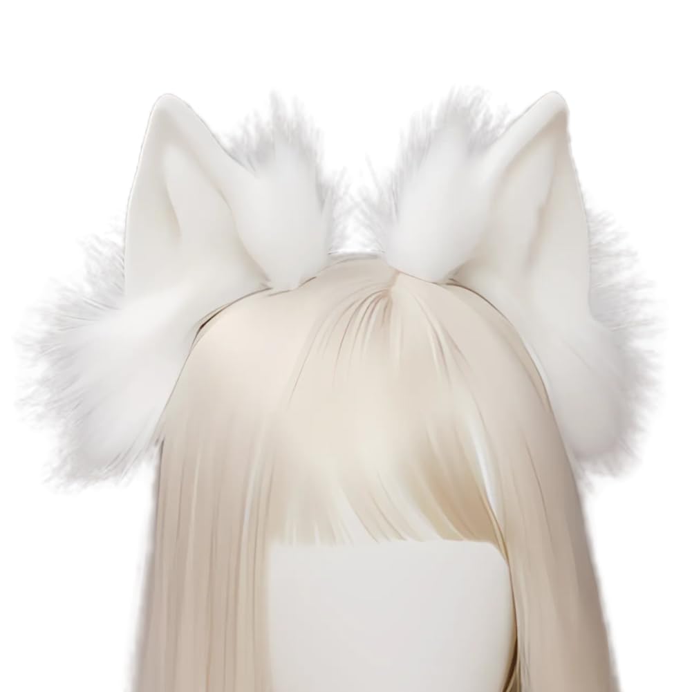 

Cat Ear Fluffy Drooping Fox Animal Ear Earrings Cultural Real School Costume Events [ALVEIN] Headband, Ears, Cosplay, Kemonomimi, Bend, Ears, Angle, білий