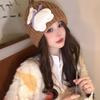 New Autumn and Winter Hat for Women's Bear Patch Wool Hat Korean Version of Versatile Warm Ear Protection Cute Knitted Hat Trendy