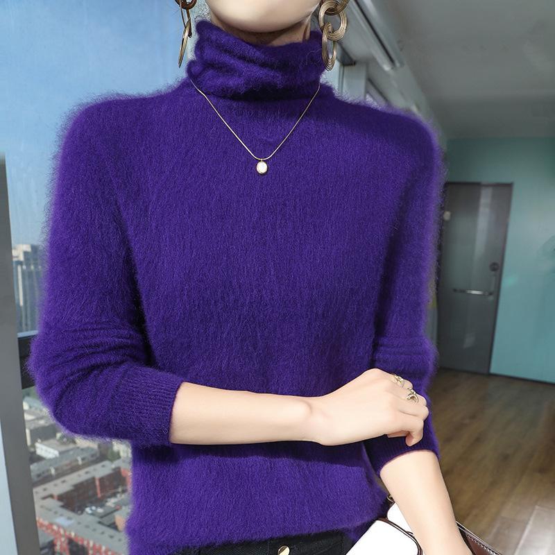 Women's Mink Cashmere Turtleneck Sweater - Short-Sleeved, Loose Fit, Autumn/Winter Warm Knitwear