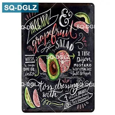 SQDGLZ Hand Painted KITCHEN Metal Sign Bar Wall Decor Tin Sign Vintage Home Decor Painting Plaques Art Blackboard Poster