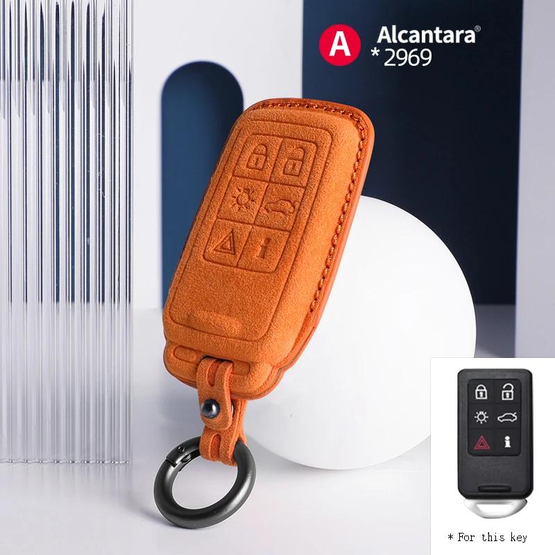 Alcantara For Volvo S90 S60 XC60 XC40 XC90 V60 V90 Car Key Case Holder Cover Shell Suede Keychain Protector Accessories