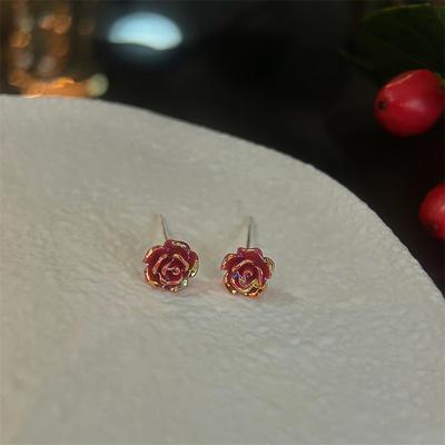 Mini Stud Earrings Female Little Red Flower Earrings Petite Earrings Jewelry Gift
