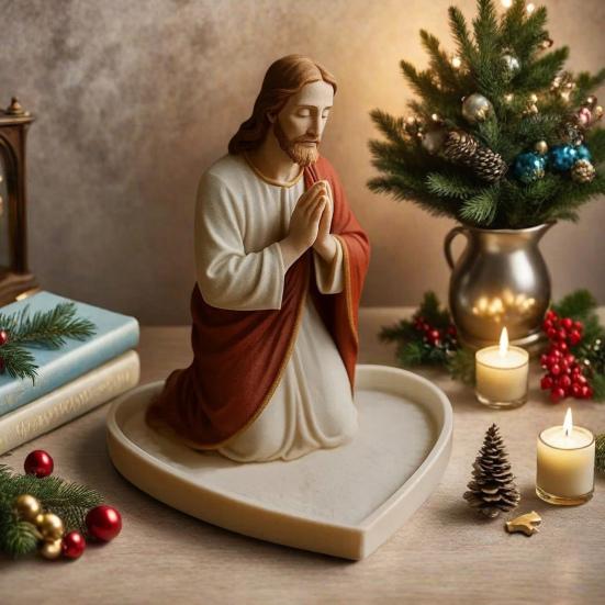 Virgin Mary Rosary Holder Resin Prayer Our Lady Jewelry Holder Spiritual Religious Gift Catholic Devotional Tabletop Jewelry Tray for Home