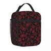 Bestselling Red On Black Paisley Handheld Large Lunch Bag Children Outing Foldable Lunch Bag