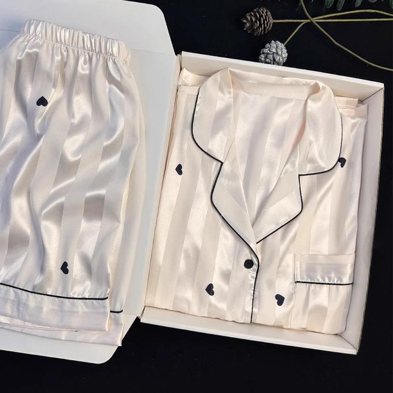 

Летняя пижама из искусственного шелка в полоску, простая, высококлассная, женская, прохладная, с коротким рукавом, для дома M