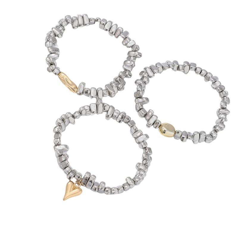 3Piece Elastic Stretch Beaded Bracelet Set Dumpy Gold Silver Ball Stackable Jewelry For Women Irregular Art Design
