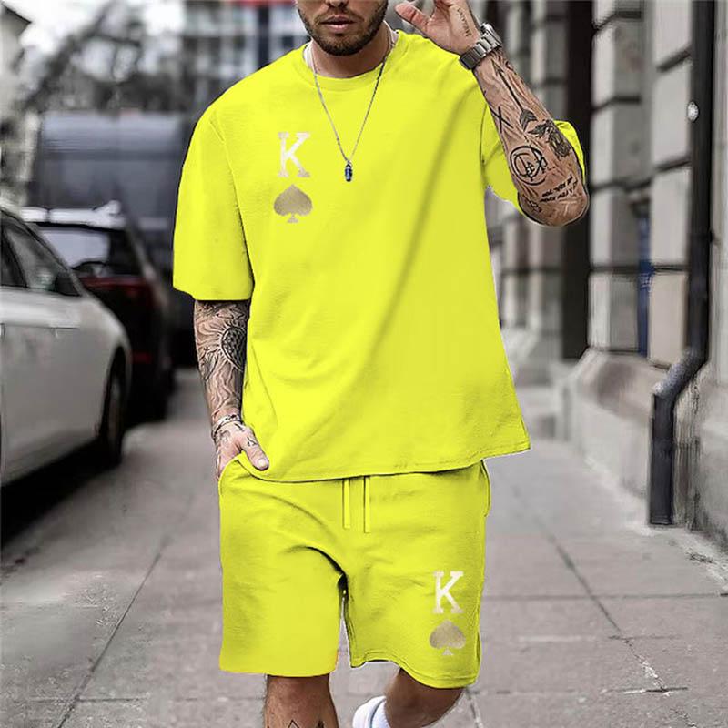 Gold K Print Men's T-Shirt Shorts Set Summer Chic Casual Loose Oversized Street Clothes Fashion Short Sleeves And Shorts For Men