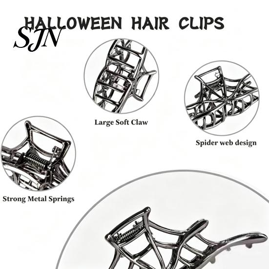 Skeleton Hand Hair Clip 3Pcs Halloween Claw Clip, Hollow Spider Web Ghost Thick Clips Non Slip Alloy Clamp, Gothic Accessories for Women