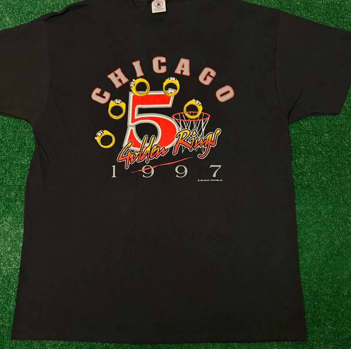 Vintage 90s Chicago Bulls 5 Golden Rings 1997 NBA Ring VTG Shirt Mens Size XL L