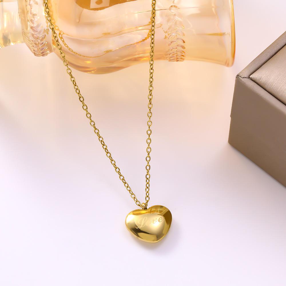 INS Style Heart Pendant Titanium Steel Necklace for Women - Simple Love Letter Collarbone Design