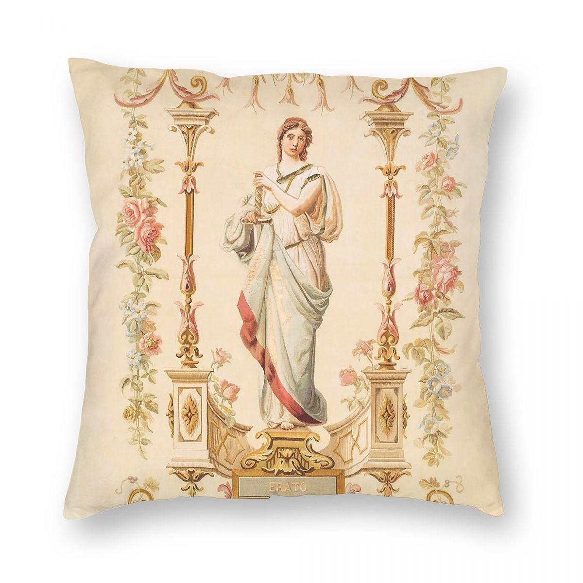 French Aubusson Antique Square Pillowcase Polyester Linen Velvet Printed Zip Decor Home Cushion Cover 30x30cm