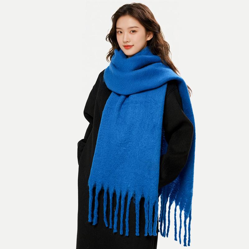 Winter New Mohair Women Scarf Girls Female Warm Thickened Solid Long Scarves Soft Coarse Braid Tassel Shawl Retro Wrap Shawls