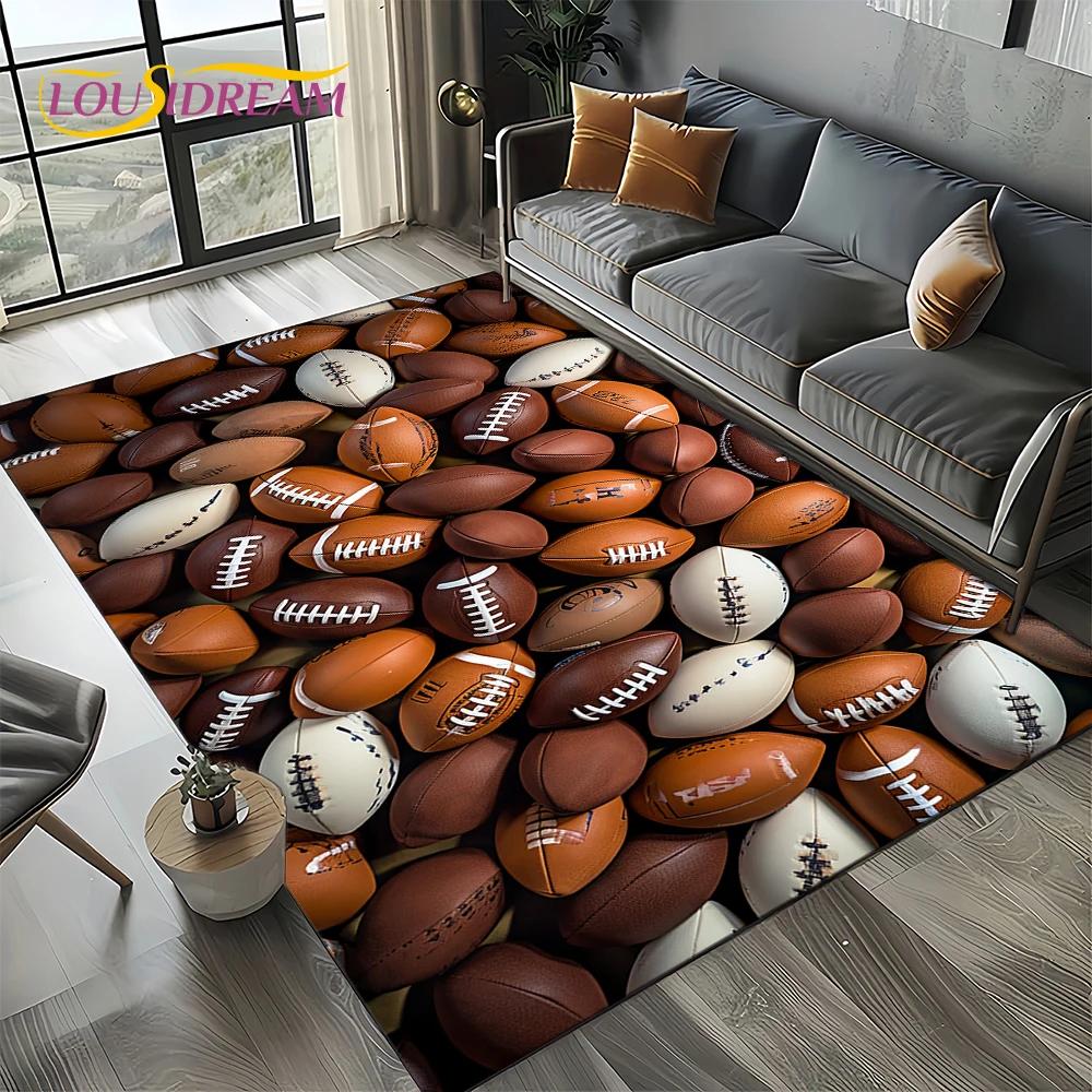 2025 Rugbyfeld Rugby American Football Cartoon Teppich für Wohnzimmer Schlafzimmer Zuhause Sofa Dekoration, Teppich rutschfeste Fußmatte