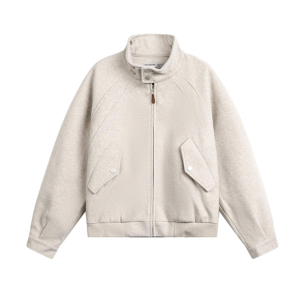 Men s autumn new American retro old money woolen coat tooling bomber jacket men S бежевый