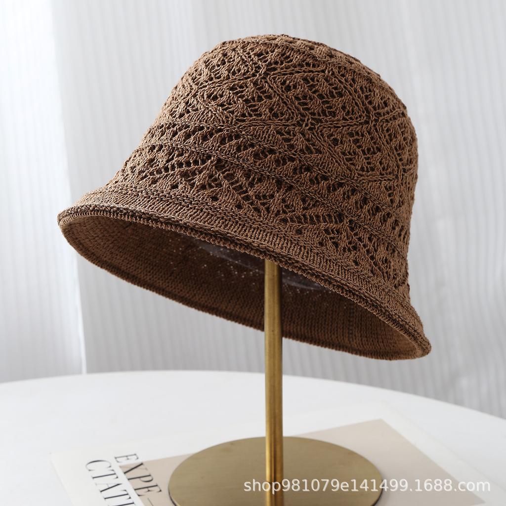 Knitted hollow fisherman's hat children's autumn thin breathable big head circumference bucket hat plain face cover basin hat