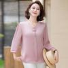 Elegant Women's Seven-Sleeve Light T-Shirt for Middle-Aged and Elderly Ladies