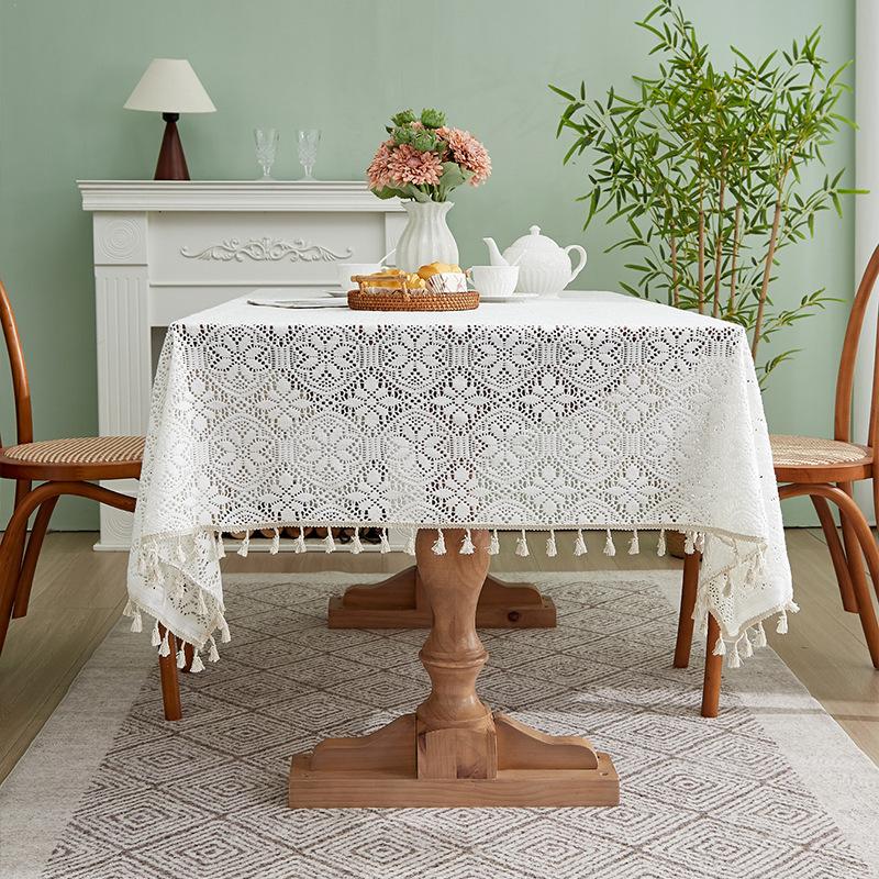 1pc, Tablecloth, Vintage Hollow Out Lace Pastoral Style Rectangular Floral Branch Mesh Table Cloth