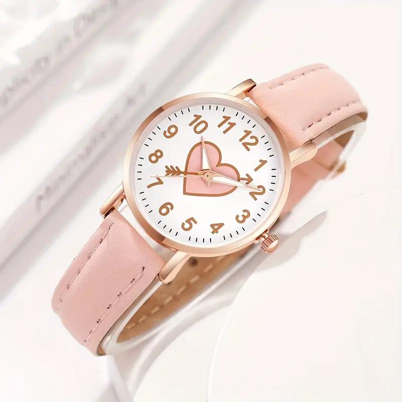 Cute Heart-shaped Dial Female Watch Student Wristwatch Simple Girl Girlfriend Gift