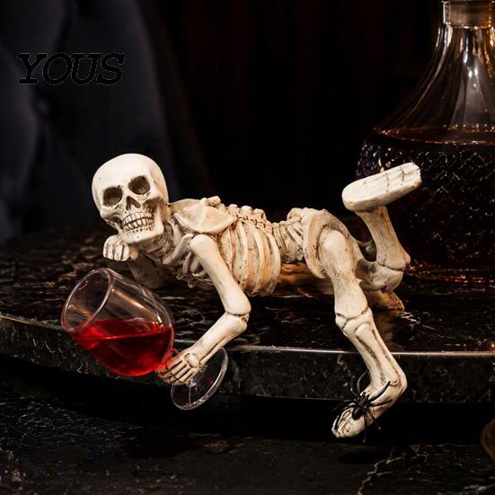 Gothic Skeleton Statue Halloween Resin Figurine, Holding Glass Bottle Decorative Skull Figure Statue, Desktop Decoration for Home Office Bookshelf