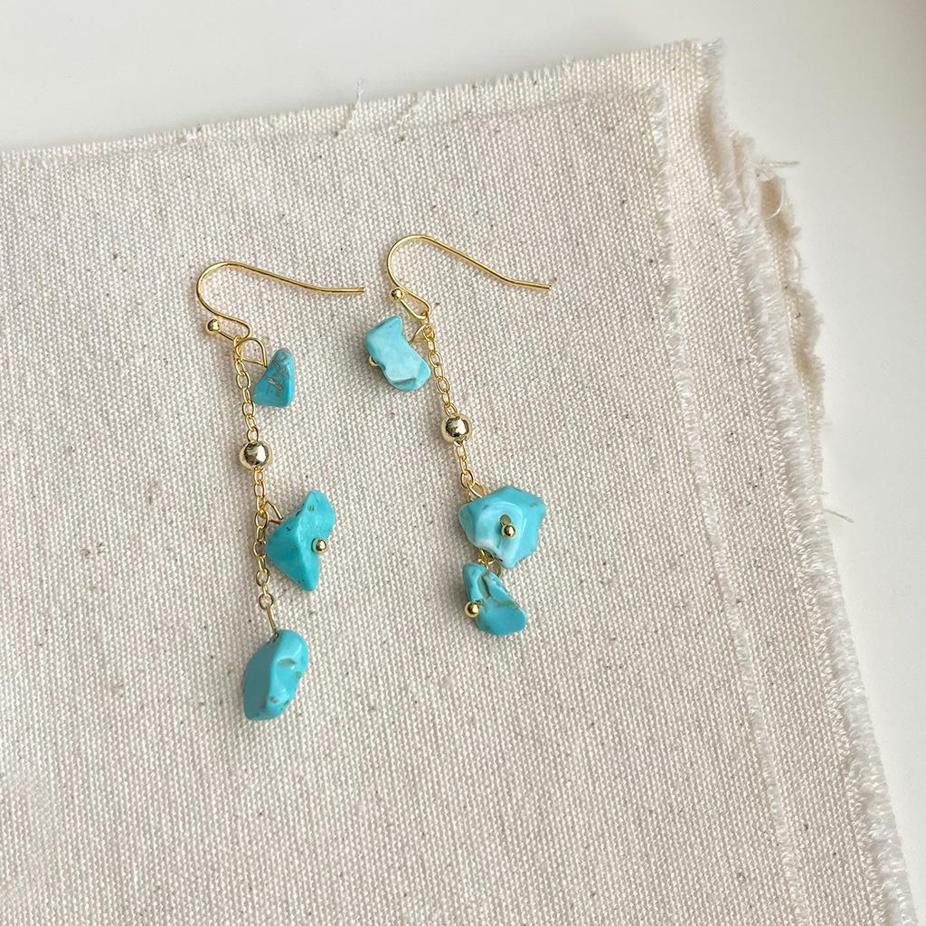 Sculptural Turquoise Earrings and Bracelet Set, Handmade Vintage Boho Jewelry, Unique Dainty Adjustable Retro Gift for Women, Coordinated Accessory