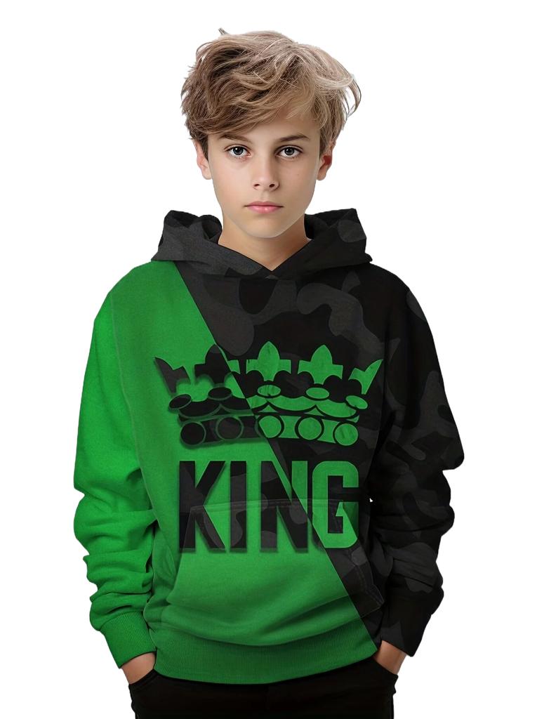 Hoodies Boy Casual Pullover Kids Hooded Long Sleeve King Print Sweatshirt Boys Spring Fall Kids Hoodie Tops Children's Clothing